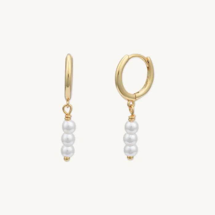 Camile Stone Earrings Triple Pearl Huggie Hoop Earrings
