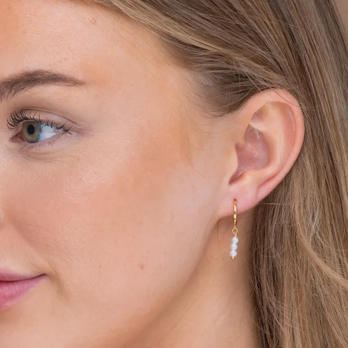 Camile Stone Earrings Triple Pearl Huggie Hoop Earrings