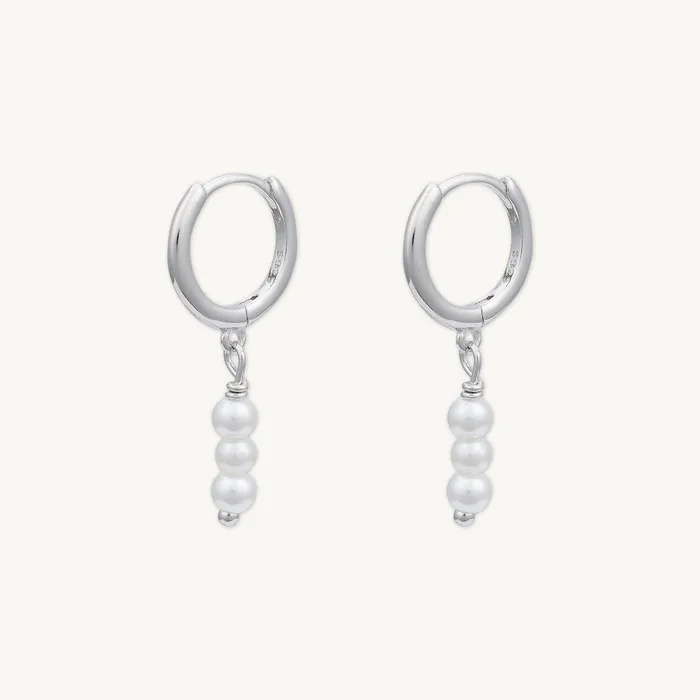 Camile Stone Earrings Triple Pearl Huggie Hoop Earrings
