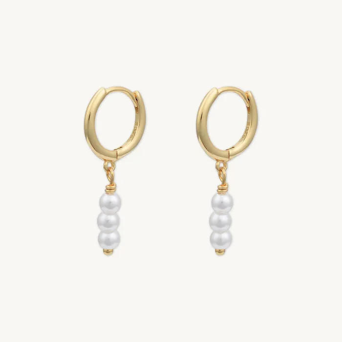 Camile Stone Earrings Triple Pearl Huggie Hoop Earrings
