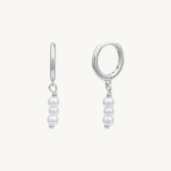 Camile Stone Earrings Triple Pearl Huggie Hoop Earrings