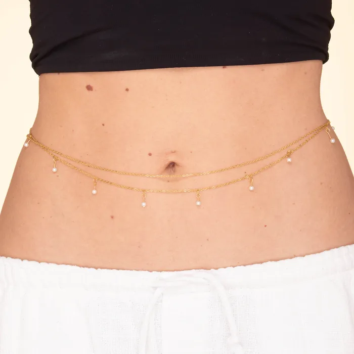 Camile Stone Pearl Dangling Waist Belly Chain Necklaces