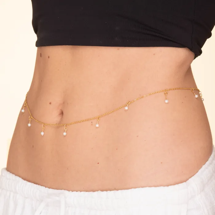 Camile Stone Pearl Dangling Waist Belly Chain Necklaces