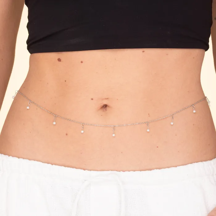Camile Stone Pearl Dangling Waist Belly Chain Necklaces