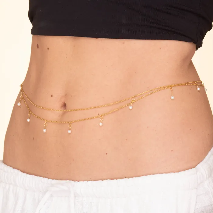 Camile Stone Pearl Dangling Waist Belly Chain Necklaces