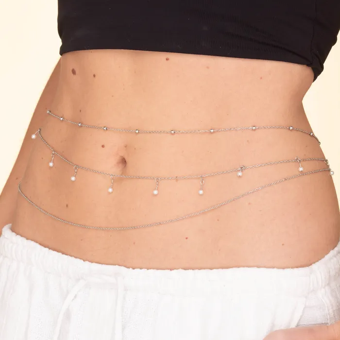 Camile Stone Pearl Dangling Waist Belly Chain Necklaces