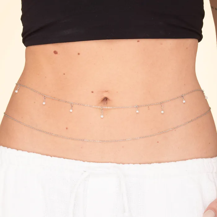 Camile Stone Pearl Dangling Waist Belly Chain Necklaces
