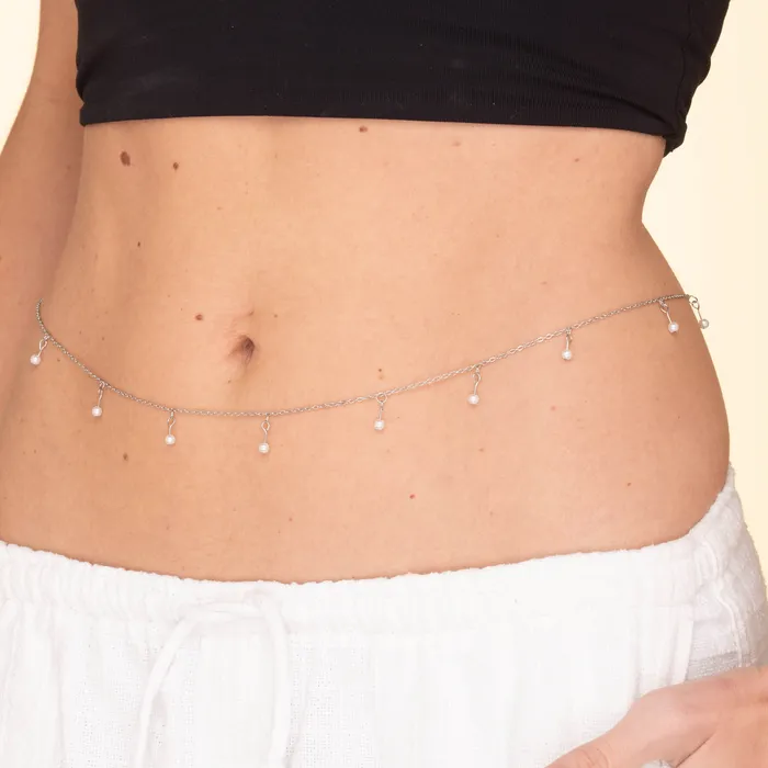 Camile Stone Pearl Dangling Waist Belly Chain Necklaces