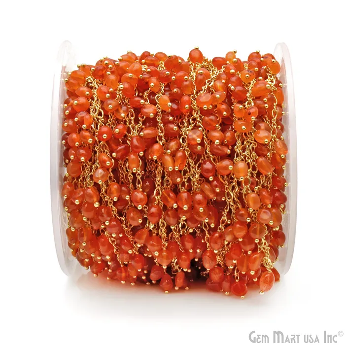 Carnelian Tumble Beads 8x5mm Gold Plated Cluster Dangle Chain GemMartUSA Charm Necklaces Carnelian Tumble Beads 8x5mm Gold Plated Cluster Dangle Chain GemMartUSA Charm Necklaces