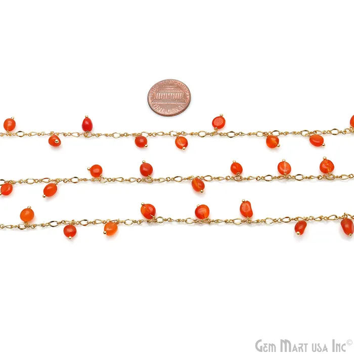 Carnelian Tumble Beads 8x5mm Gold Plated Cluster Dangle Chain GemMartUSA Charm Necklaces