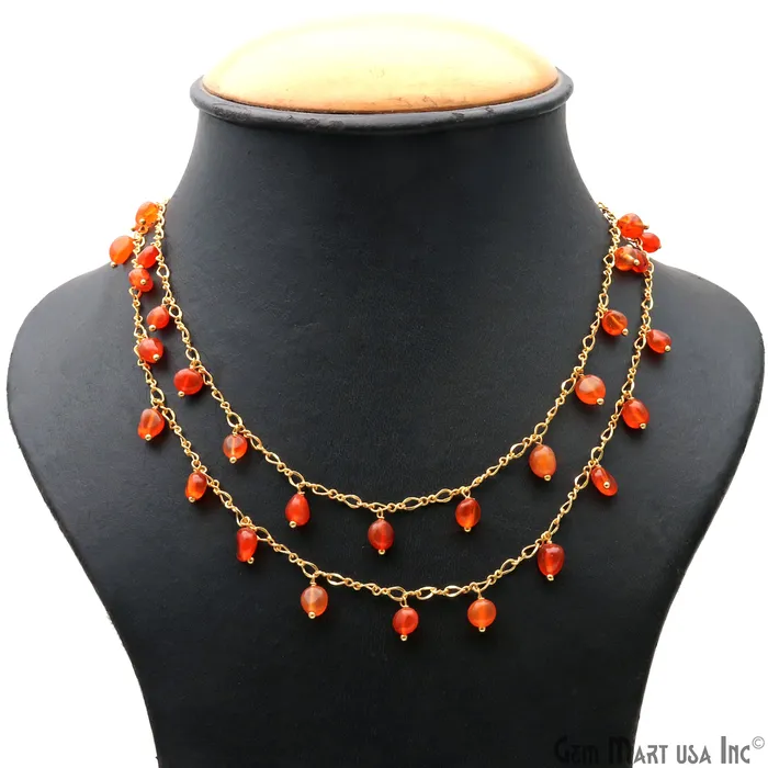 Carnelian Tumble Beads 8x5mm Gold Plated Cluster Dangle Chain GemMartUSA Charm Necklaces