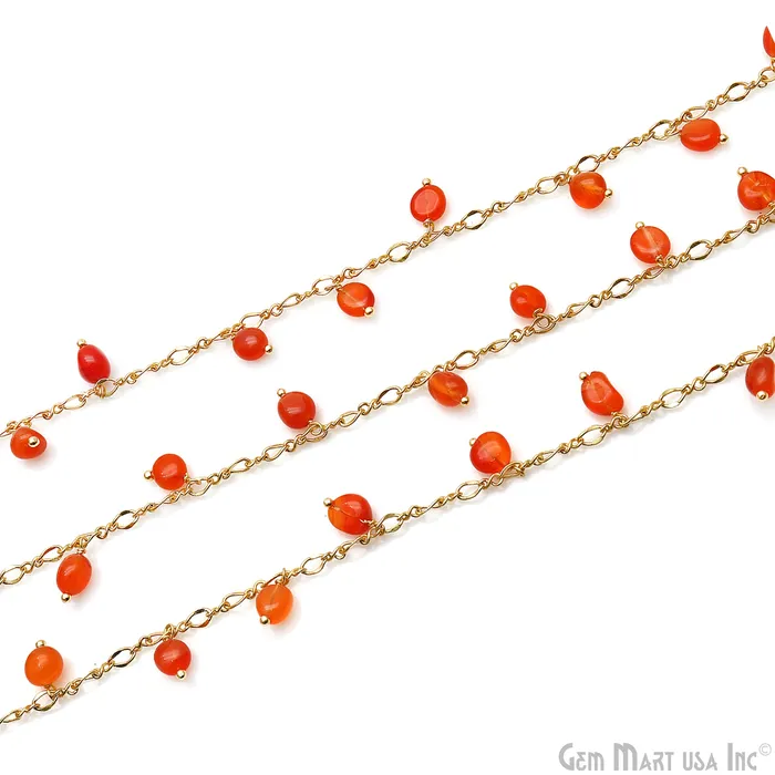 Carnelian Tumble Beads 8x5mm Gold Plated Cluster Dangle Chain GemMartUSA Charm Necklaces