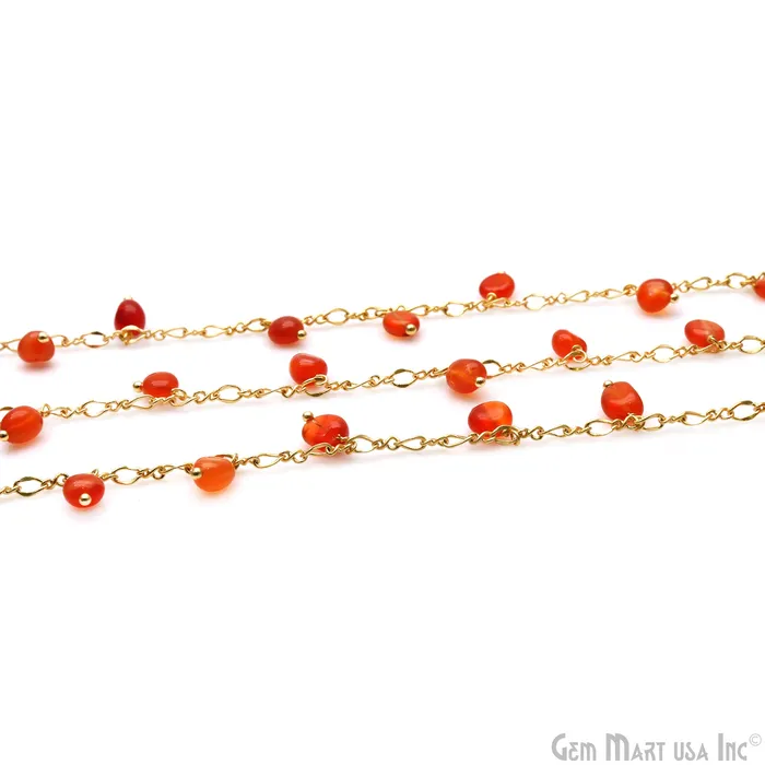 Carnelian Tumble Beads 8x5mm Gold Plated Cluster Dangle Chain GemMartUSA Charm Necklaces