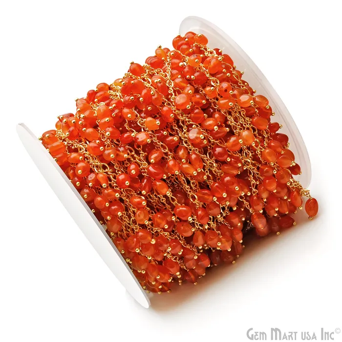 Carnelian Tumble Beads 8x5mm Gold Plated Cluster Dangle Chain GemMartUSA Charm Necklaces