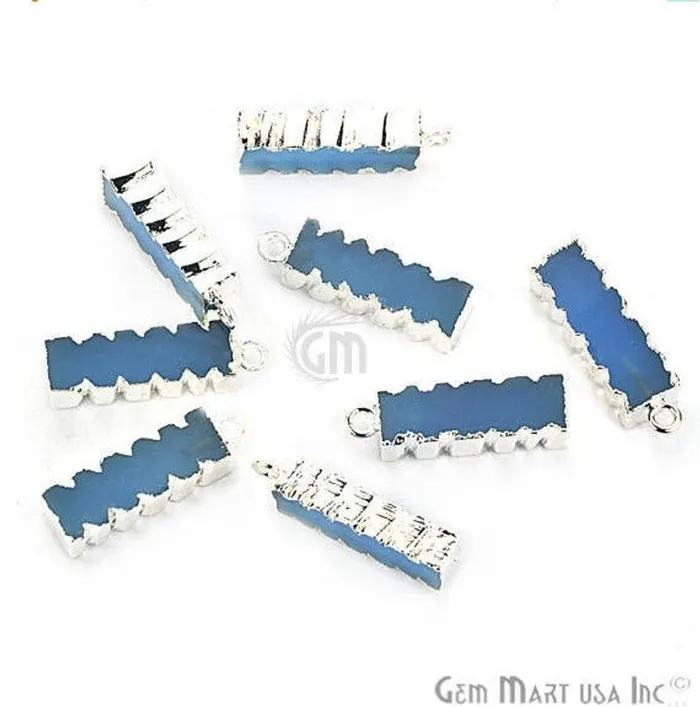 Charm Necklaces Blue Chalcedony 32x9mm Single Bail Silver Edged Bar Charm Connector GemMartUSA Charm Necklaces Blue Chalcedony 32x9mm Single Bail Silver Edged Bar Charm Connector GemMartUSA