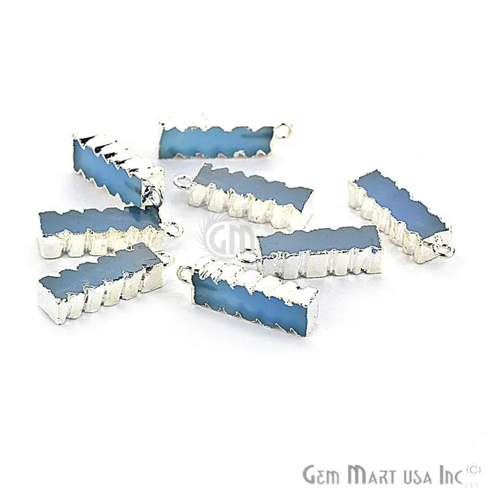Charm Necklaces Blue Chalcedony 32x9mm Single Bail Silver Edged Bar Charm Connector GemMartUSA