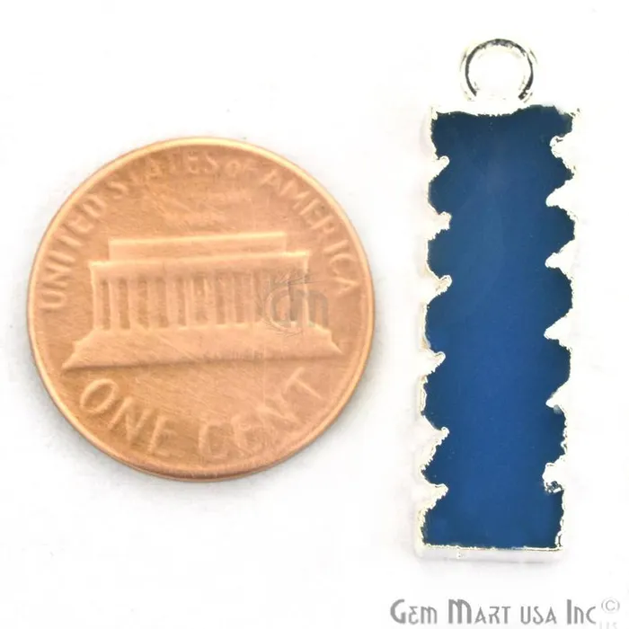 Charm Necklaces Blue Chalcedony 32x9mm Single Bail Silver Edged Bar Charm Connector GemMartUSA