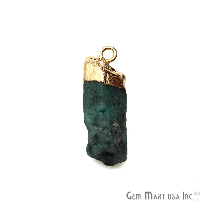 Charm Necklaces GemMartUSA Rough Emerald Gemstone 25x9mm Organic Gold Edged Single Bail Connector Charm
