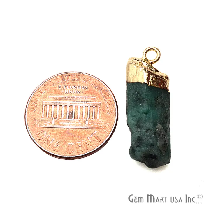 Charm Necklaces GemMartUSA Rough Emerald Gemstone 25x9mm Organic Gold Edged Single Bail Connector Charm