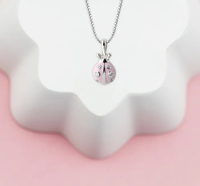 Cherished Moments Necklaces Childrens Sterling Silver Pink Ladybug Necklace for Little Girls Kids