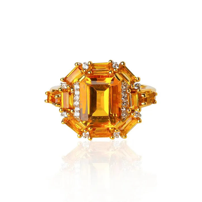Citrine White Sapphire Ring in Gold Over 925 Sterling Silver YoTreasure Rings Citrine White Sapphire Ring in Gold Over 925 Sterling Silver YoTreasure Rings
