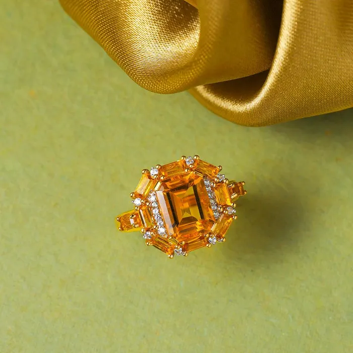 Citrine White Sapphire Ring in Gold Over 925 Sterling Silver YoTreasure Rings Citrine White Sapphire Ring in Gold Over 925 Sterling Silver YoTreasure Rings