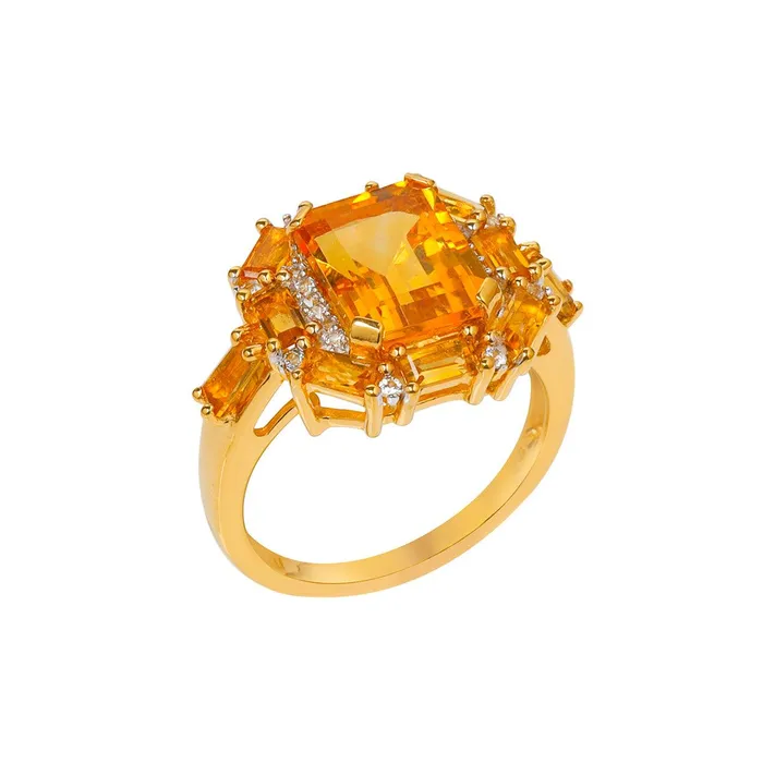 Citrine White Sapphire Ring in Gold Over 925 Sterling Silver YoTreasure Rings Citrine White Sapphire Ring in Gold Over 925 Sterling Silver YoTreasure Rings