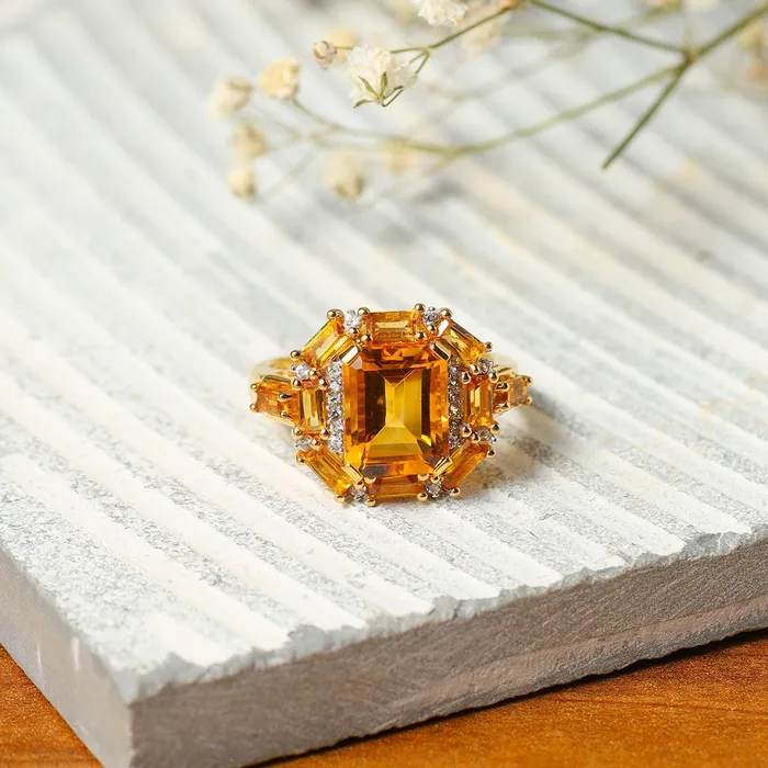 Citrine White Sapphire Ring in Gold Over 925 Sterling Silver YoTreasure Rings Citrine White Sapphire Ring in Gold Over 925 Sterling Silver YoTreasure Rings