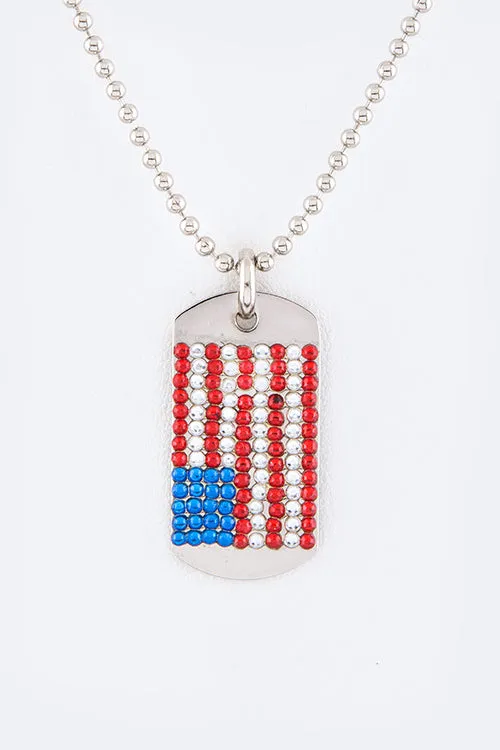 Crystal Pave US Flag Name Tag Necklace LA Jewelry Plaza Necklaces