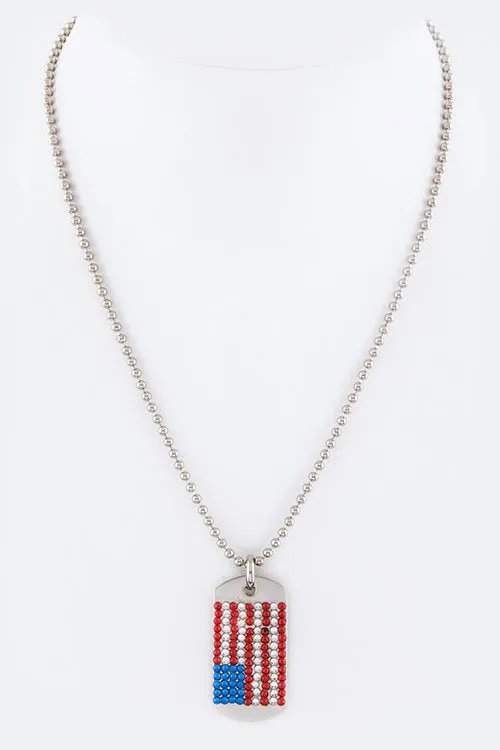 Crystal Pave US Flag Name Tag Necklace LA Jewelry Plaza Necklaces