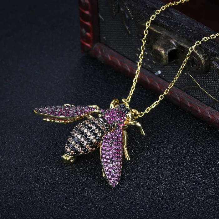 customjewelryan Cubic Zirconia Bee Insect Necklace Pendants For Women Pins Fashion Cute Jewelry Necklaces