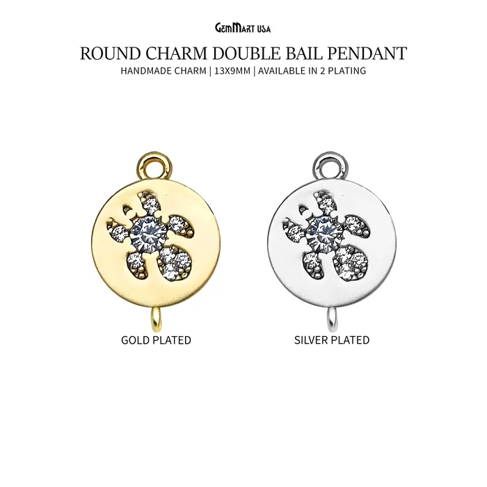 CZ Round Charm Pendant 13x9mm Double Bail Bracelet Charm GemMartUSA Bracelets CZ Round Charm Pendant 13x9mm Double Bail Bracelet Charm GemMartUSA Bracelets
