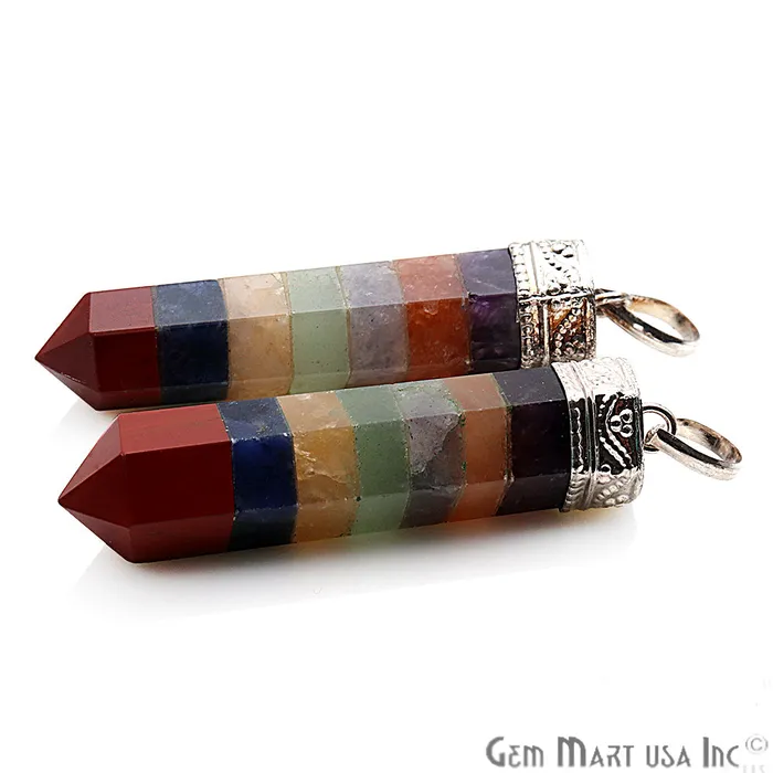 DIY 7 Chakra Healing Crystal Silver Plated 50x10mm Pencil Pendant GemMartUSA Necklaces DIY 7 Chakra Healing Crystal Silver Plated 50x10mm Pencil Pendant GemMartUSA Necklaces