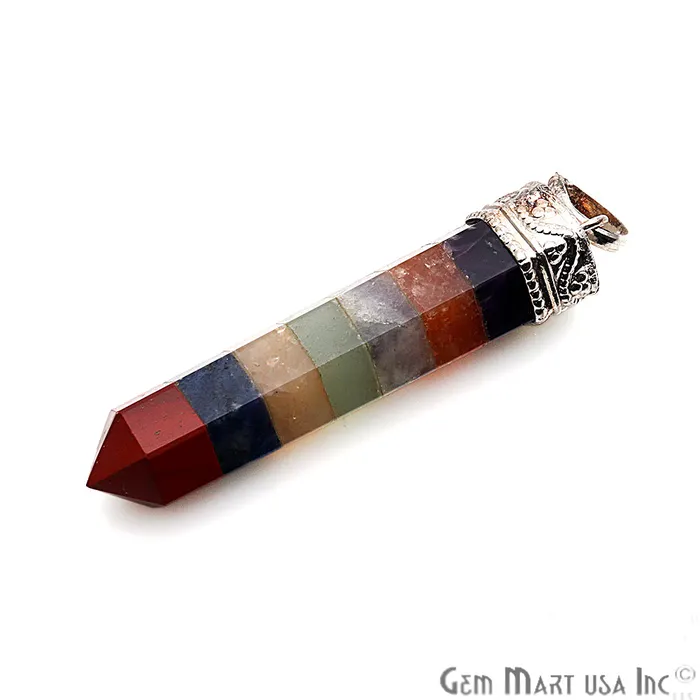 DIY 7 Chakra Healing Crystal Silver Plated 50x10mm Pencil Pendant GemMartUSA Necklaces