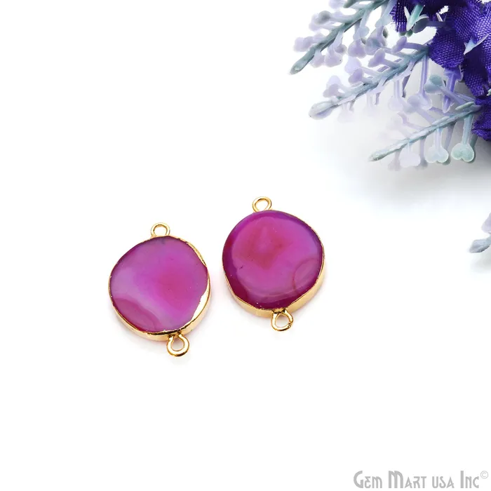 Earrings Agate Slice 23x15mm Organic Gold Electroplated Gemstone Earring Connector 1 Pair GemMartUSA