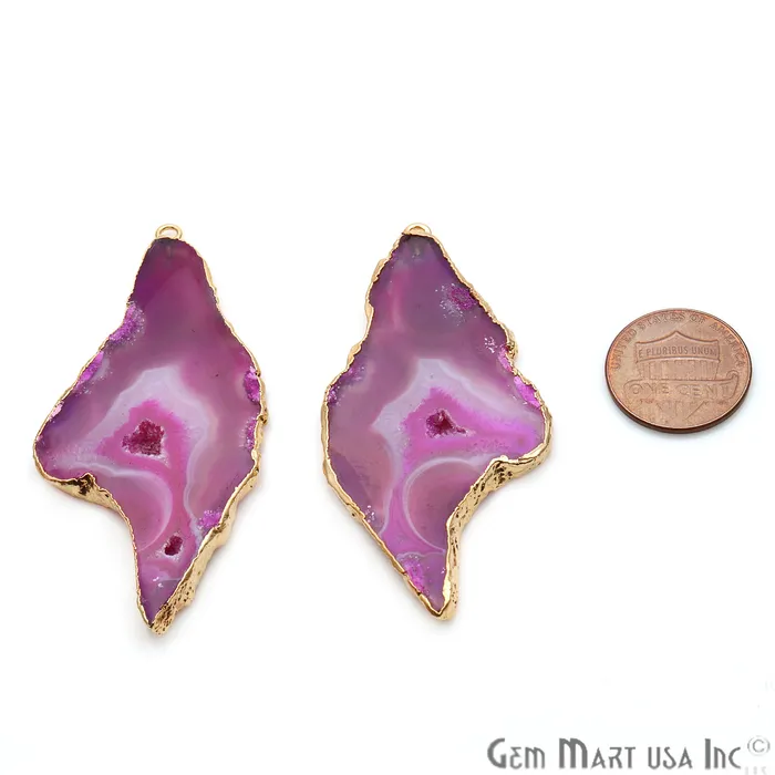 Earrings Agate Slice 60x29mm Organic Gold Electroplated Gemstone Earring Connector 1 Pair GemMartUSA Earrings Agate Slice 60x29mm Organic Gold Electroplated Gemstone Earring Connector 1 Pair GemMartUSA