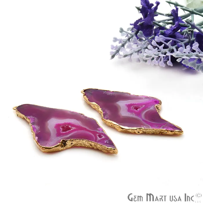 Earrings Agate Slice 60x29mm Organic Gold Electroplated Gemstone Earring Connector 1 Pair GemMartUSA Earrings Agate Slice 60x29mm Organic Gold Electroplated Gemstone Earring Connector 1 Pair GemMartUSA