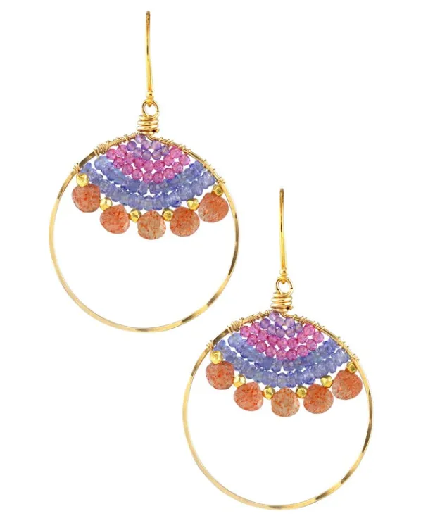 Earrings AVF AVF Gold Sunstone Tanzanite Pink Quartz Amethyst Front Facing Hoop Earrings SI6730 Earrings AVF AVF Gold Sunstone Tanzanite Pink Quartz Amethyst Front Facing Hoop Earrings SI6730