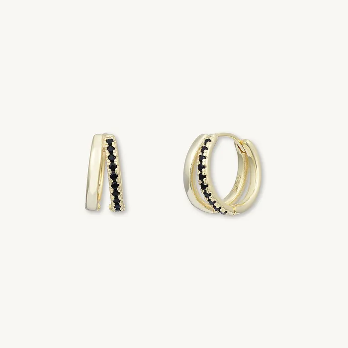 Earrings Black Double Zirconia Huggie Hoop Earrings Camile Stone