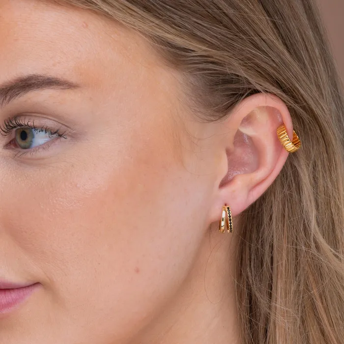 Earrings Black Double Zirconia Huggie Hoop Earrings Camile Stone Earrings Black Double Zirconia Huggie Hoop Earrings Camile Stone