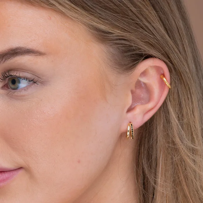 Earrings Black Double Zirconia Huggie Hoop Earrings Camile Stone Earrings Black Double Zirconia Huggie Hoop Earrings Camile Stone
