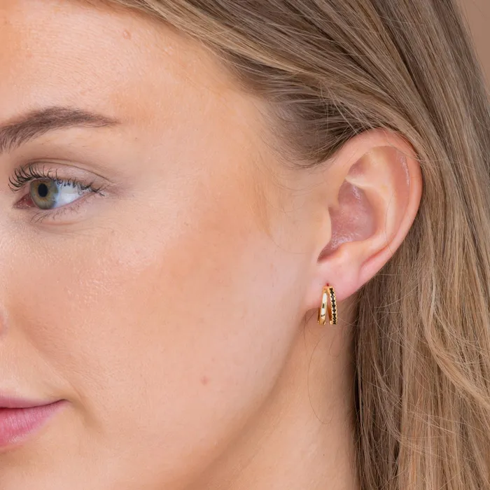 Earrings Black Double Zirconia Huggie Hoop Earrings Camile Stone Earrings Black Double Zirconia Huggie Hoop Earrings Camile Stone
