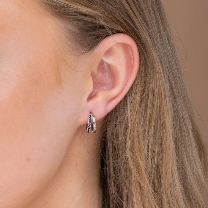 Earrings Black Double Zirconia Huggie Hoop Earrings Camile Stone Earrings Black Double Zirconia Huggie Hoop Earrings Camile Stone