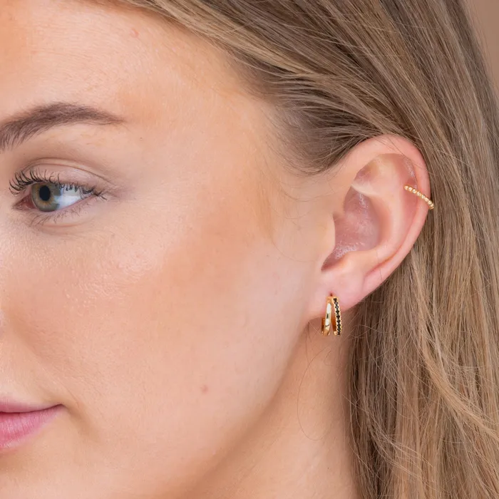 Earrings Black Double Zirconia Huggie Hoop Earrings Camile Stone Earrings Black Double Zirconia Huggie Hoop Earrings Camile Stone