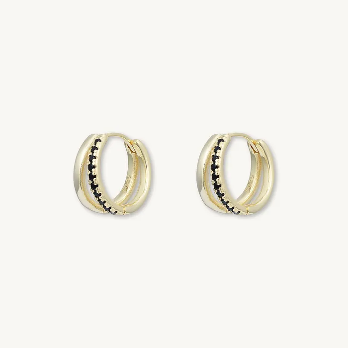 Earrings Black Double Zirconia Huggie Hoop Earrings Camile Stone Earrings Black Double Zirconia Huggie Hoop Earrings Camile Stone