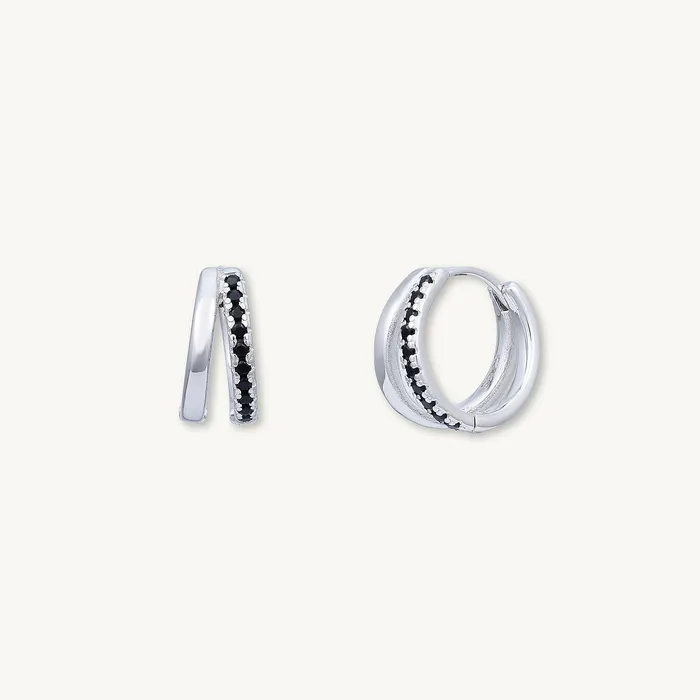 Earrings Black Double Zirconia Huggie Hoop Earrings Camile Stone Earrings Black Double Zirconia Huggie Hoop Earrings Camile Stone