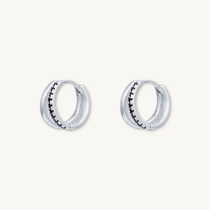 Earrings Black Double Zirconia Huggie Hoop Earrings Camile Stone Earrings Black Double Zirconia Huggie Hoop Earrings Camile Stone
