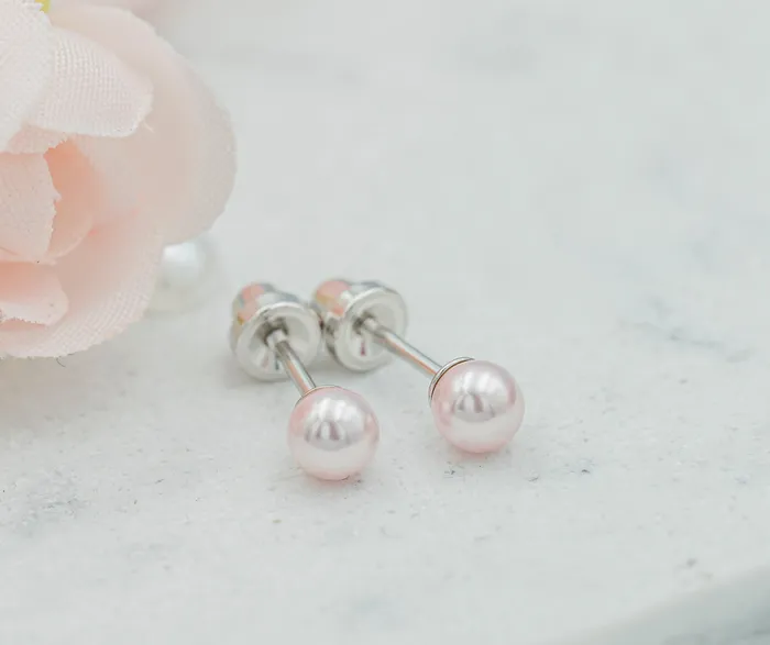 Earrings Cherished Moments Sterling Silver Childs Pink HighEnd Simulated Pearl Screw Back Earrings Earrings Cherished Moments Sterling Silver Childs Pink HighEnd Simulated Pearl Screw Back Earrings