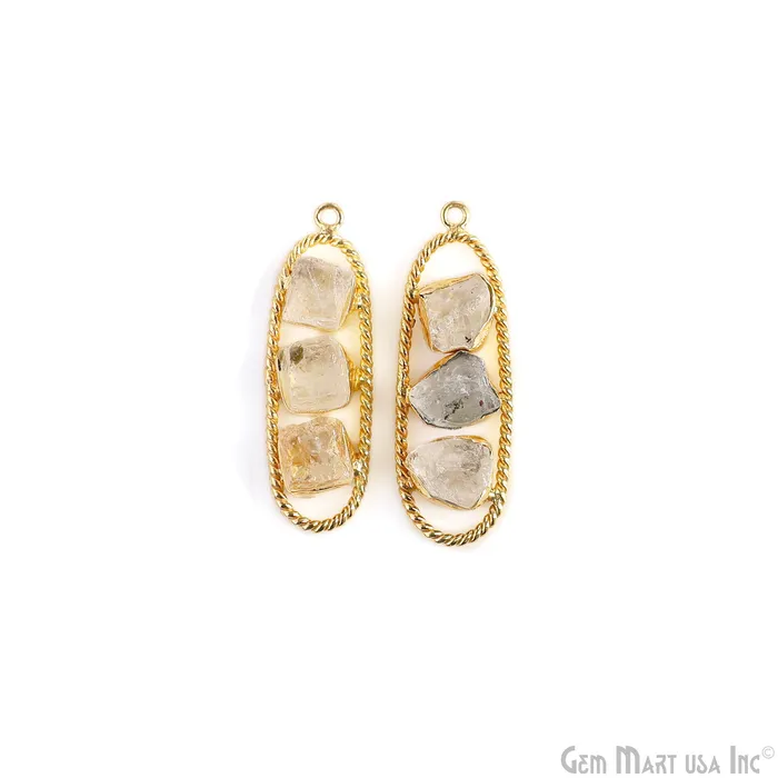 Earrings Crystal Rough Gemstone Free Form Oval Gold Plated Twisted Bezel setting 44x16mm DIY Earring Pendant Connector GemMartUSA Earrings Crystal Rough Gemstone Free Form Oval Gold Plated Twisted Bezel setting 44x16mm DIY Earring Pendant Connector GemMartUSA