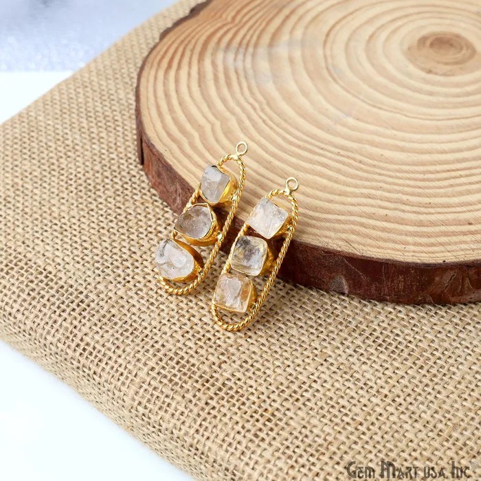 Earrings Crystal Rough Gemstone Free Form Oval Gold Plated Twisted Bezel setting 44x16mm DIY Earring Pendant Connector GemMartUSA Earrings Crystal Rough Gemstone Free Form Oval Gold Plated Twisted Bezel setting 44x16mm DIY Earring Pendant Connector GemMartUSA